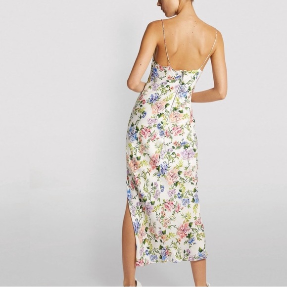 Alice + Olivia NEW Harmony Floral Drapey Side Slit Slip Dress In Gardenia Sz 10 - Picture 4 of 16
